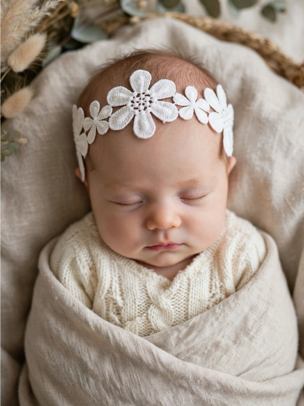 Delicate White Floral Lace Baby Headband